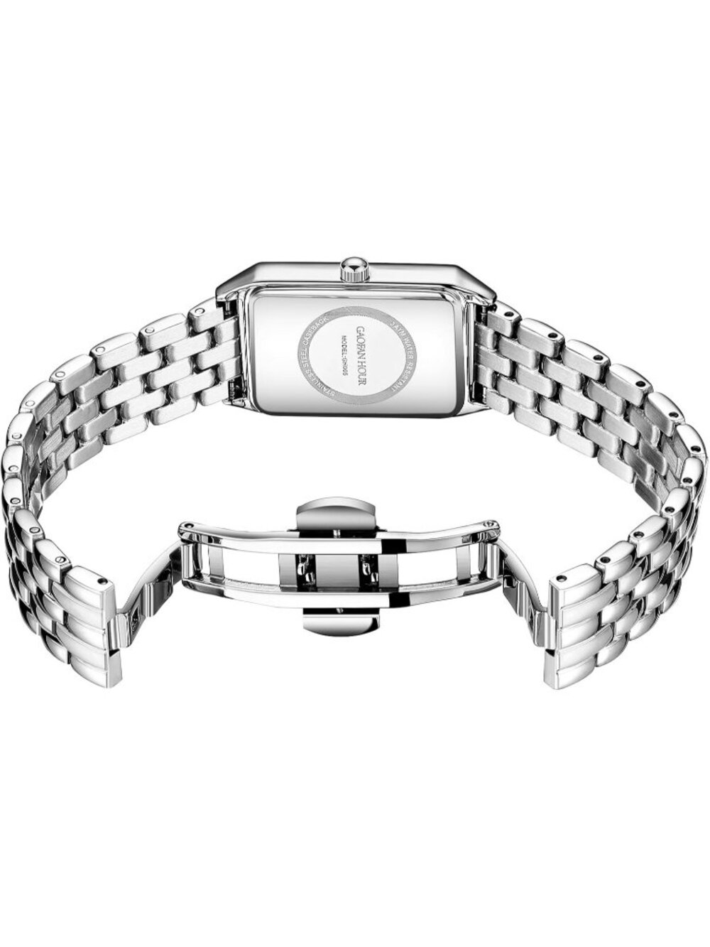 Women's White Silver Vintage Rectangular Case Stainless Steel Band Wrist Watches - Picture 3 of 6